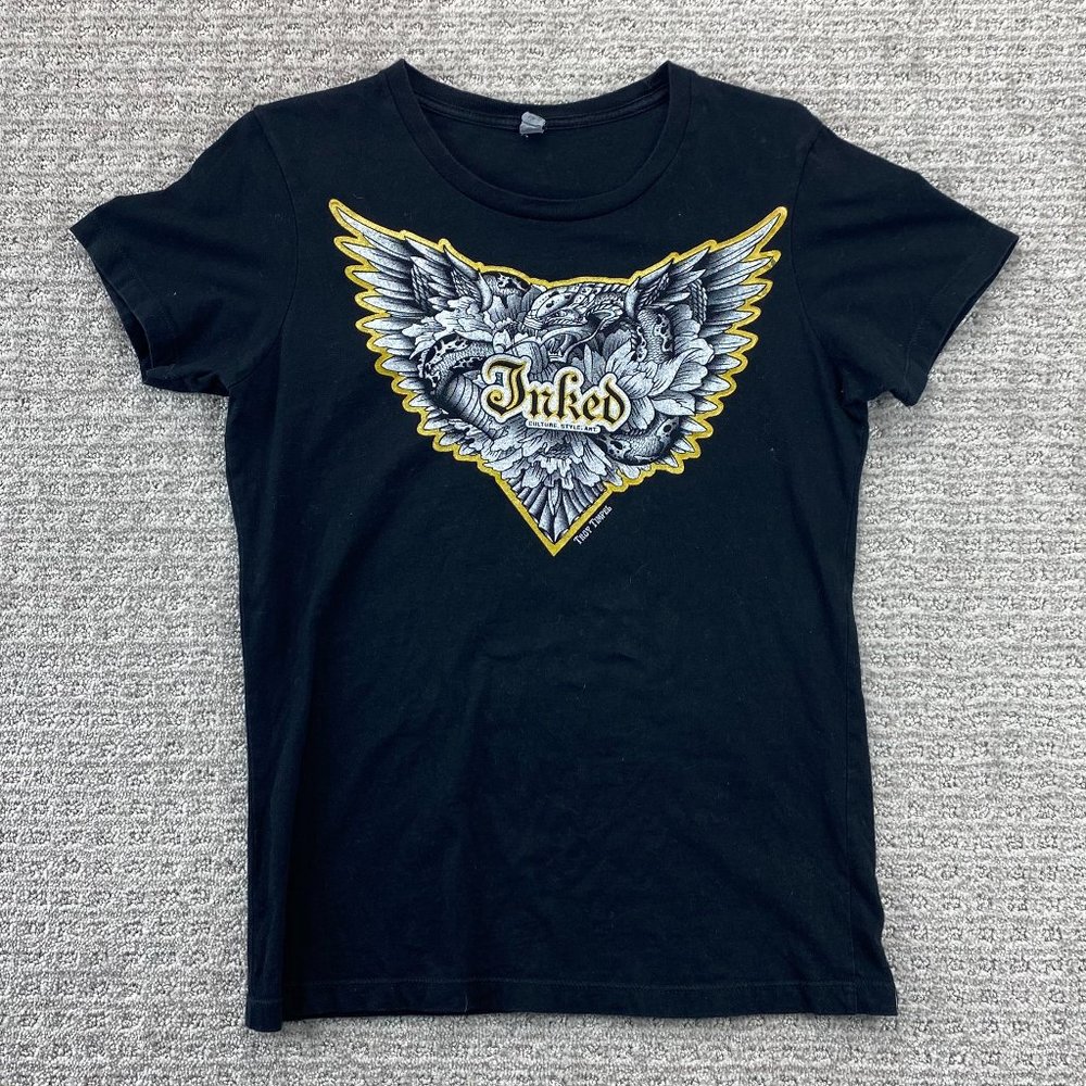 INKED Villain Art Shirt Women Large L Black Tattoo Art Convention Series 2014